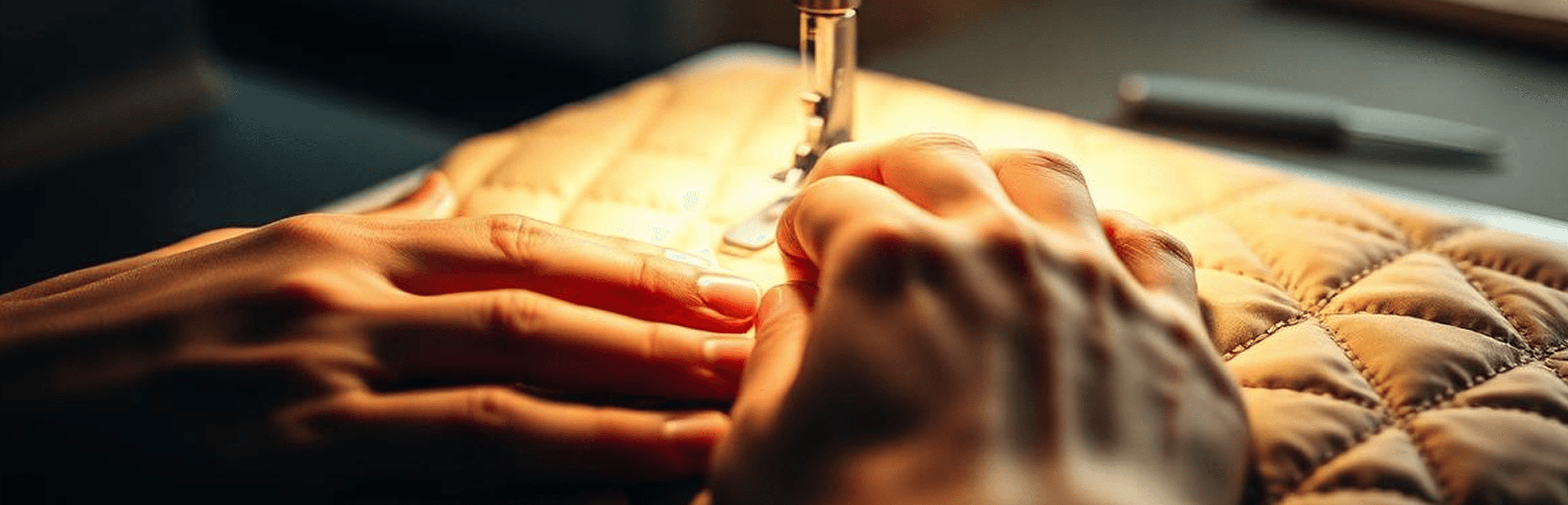 Hands working on bespoke quilting pattern design