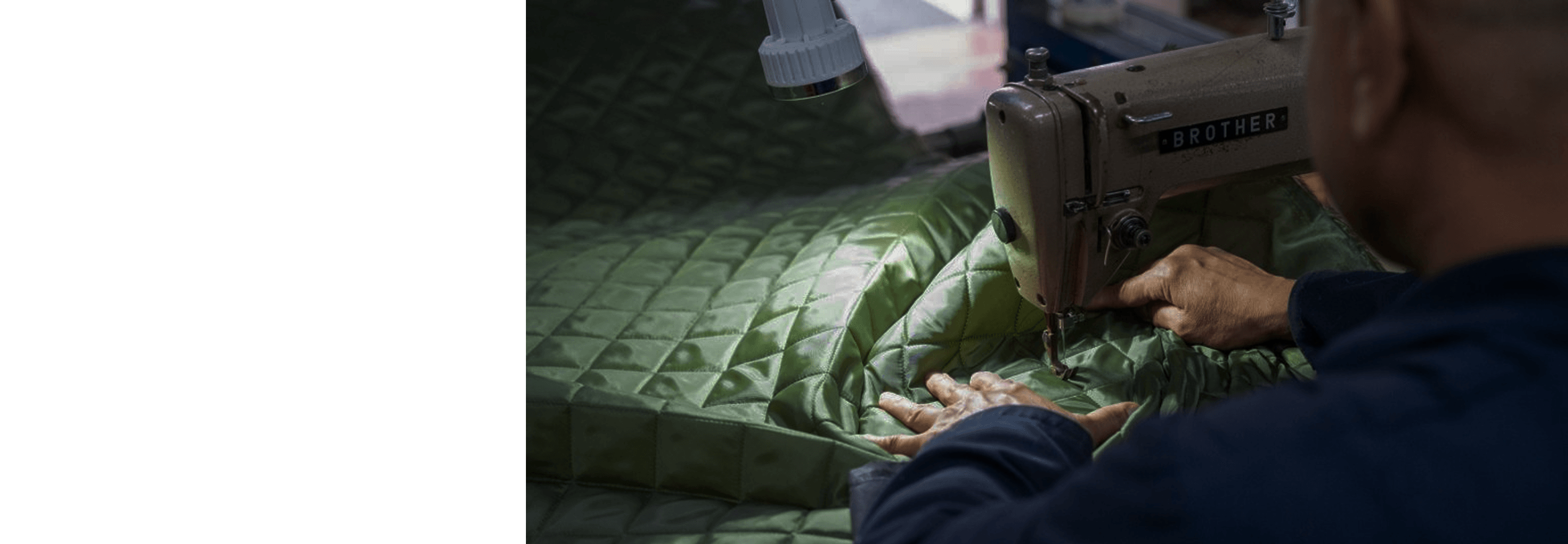 Quilting a green panel on a lock stitch machine